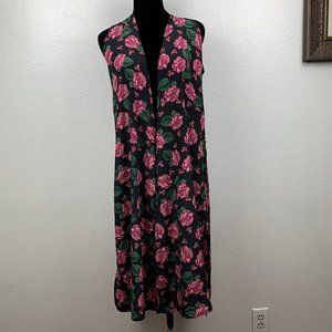LuLaRoe Joy Long Vest Black W/ Pink Rose Print